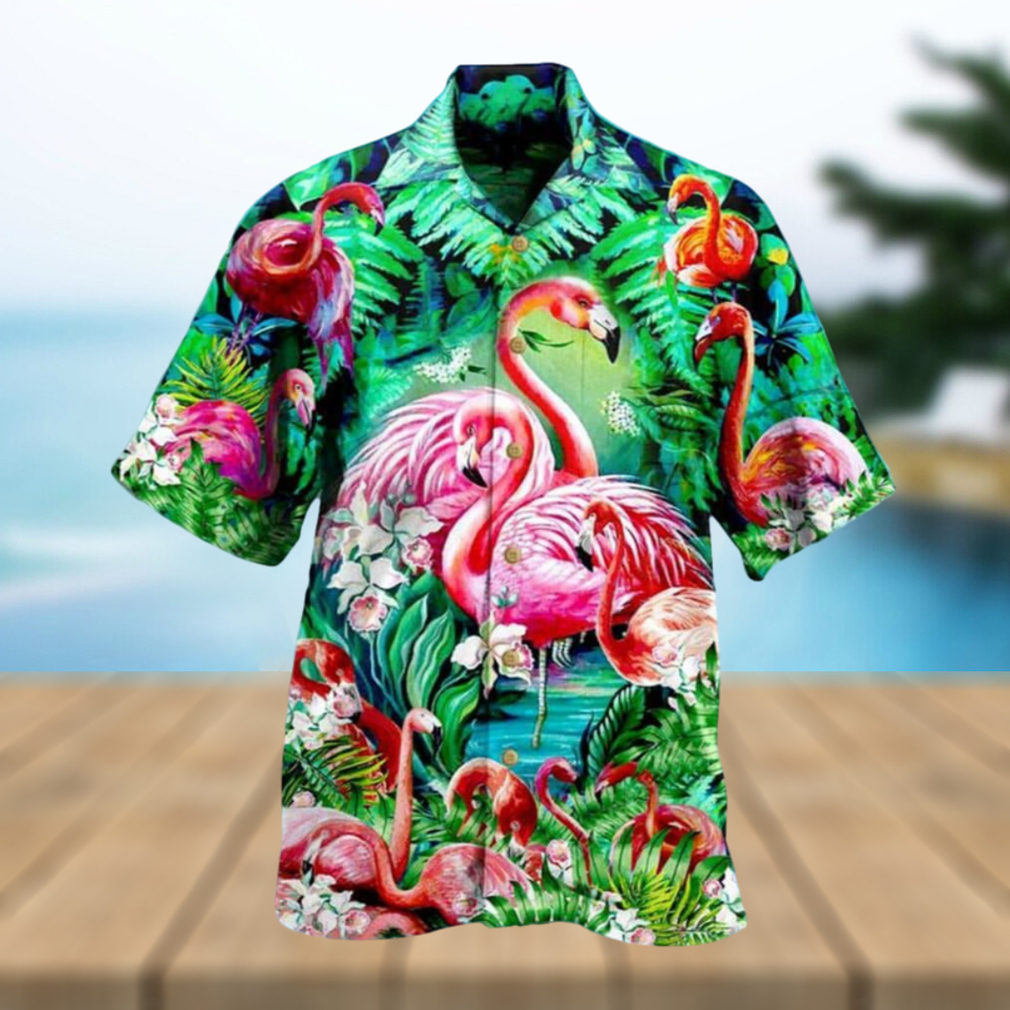 Tropical Flamingo Hawaiian Shirt Palm Leaves Pattern Gift For Beach Trip - Limotees