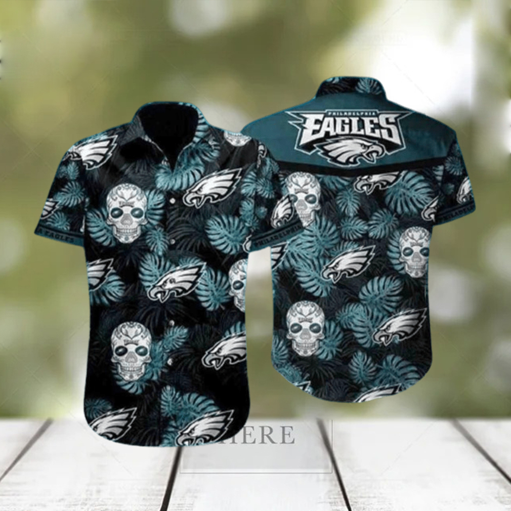 Tropical Skull NFL Philadelphia Eagles Hawaiian Shirt Best Beach Gift - Limotees