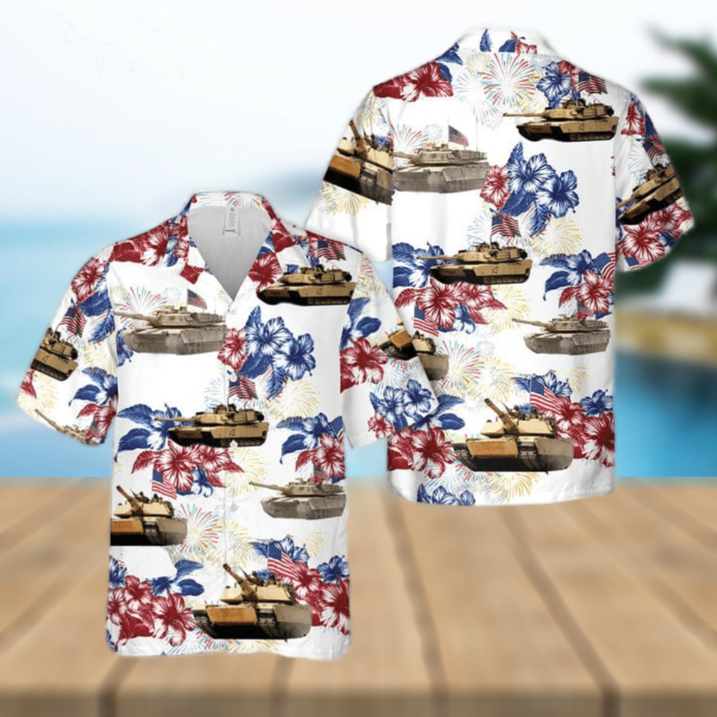 US Army M1A1 Abrams Tank July 4th Flower Pattern Hawaiian Shirt - Limotees