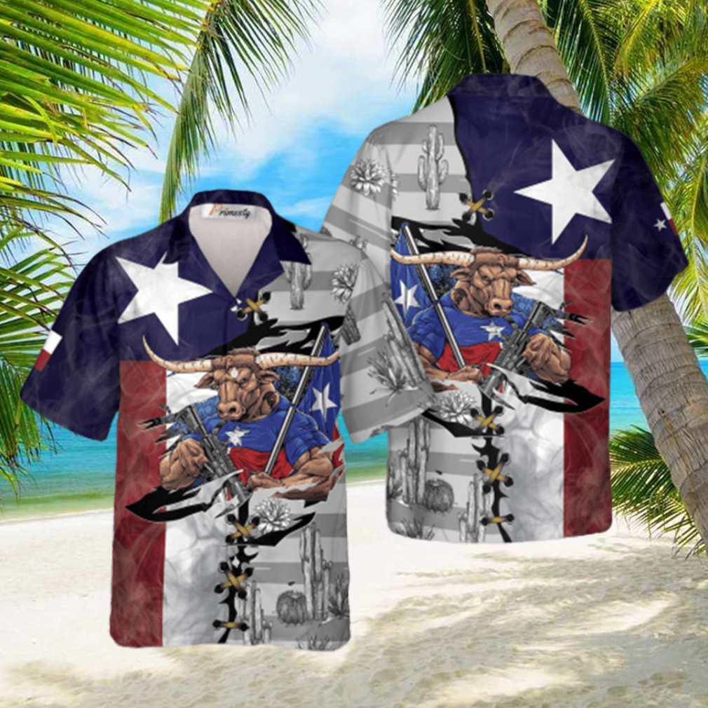 US Flag Longhorn Texas Hawaiian Shirts - Limotees