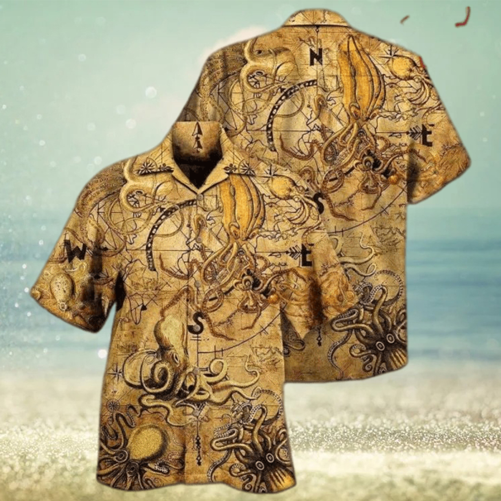 Unisex 3D Octopus Hunting Treasure Vintage Edition Hawaiian Shirt For Men, Aloha Hawaiian Shirt Short Sleeve Hawaiian - Limotees