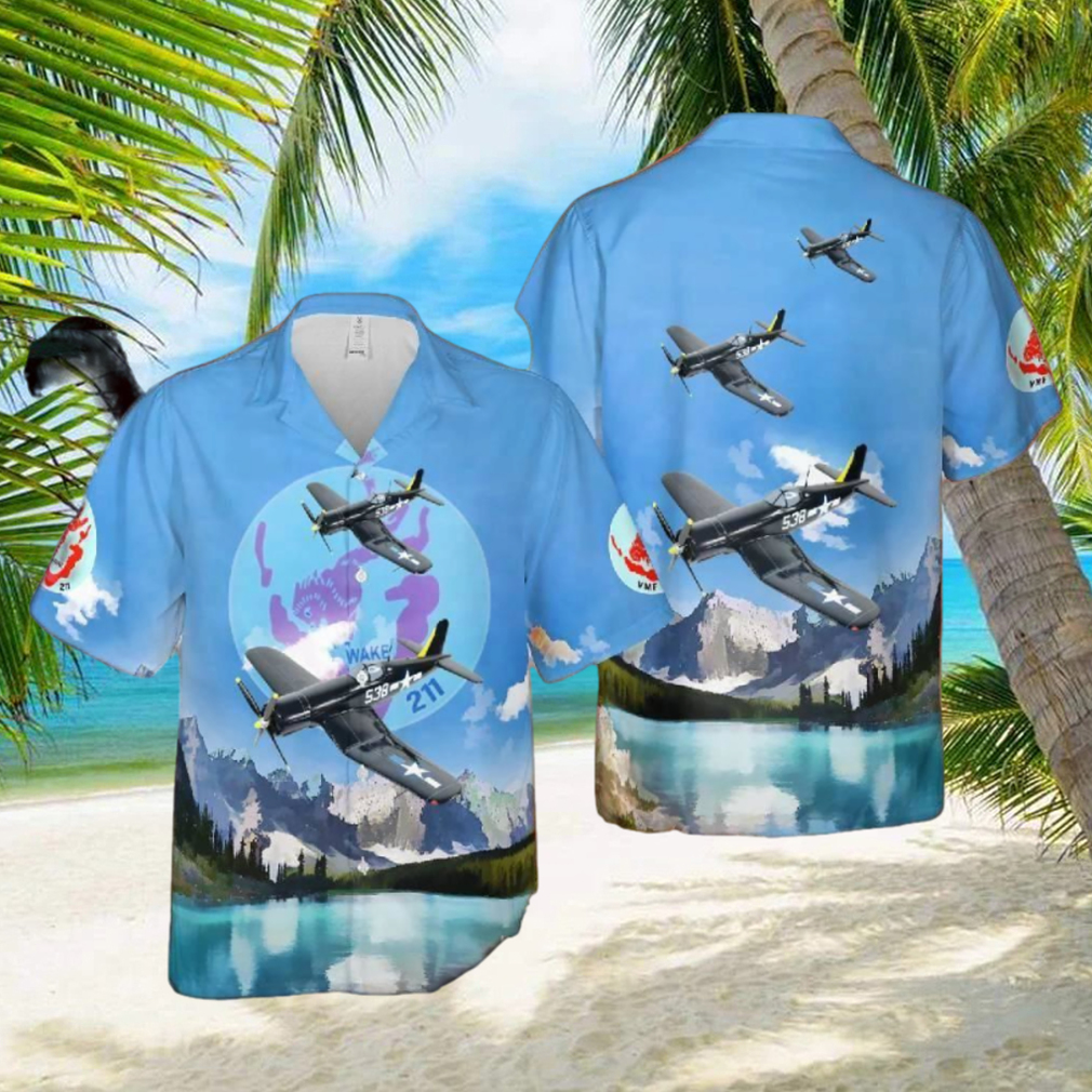 Us Marine Corps Vmf 211 Wake Island Avengers F4u Hawaiian Shirt - Limotees