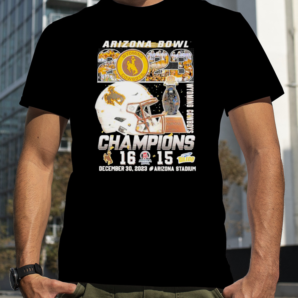 Wyoming Cowboys Football 2023 Arizona Bowl Champions 16 15 Helmet Shirt