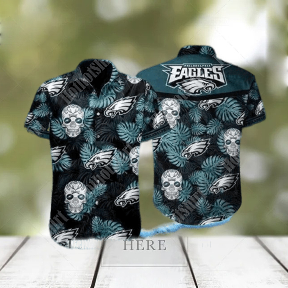 tropical skull nfl philadelphia eagles hawaiian shirt - Limotees