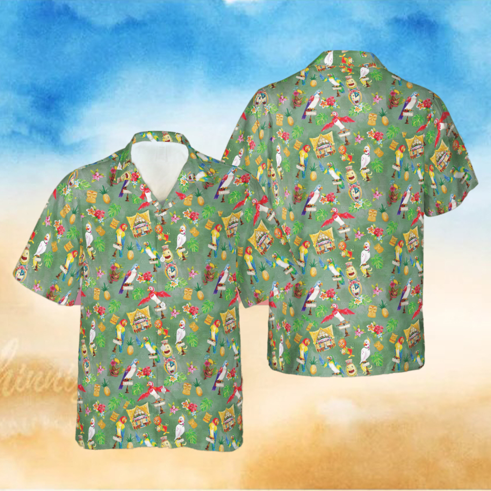 Orange Bird Tiki Friends Disney World Inspired Men s Button Down Short Sleeved hawaiian Shirt - Limotees