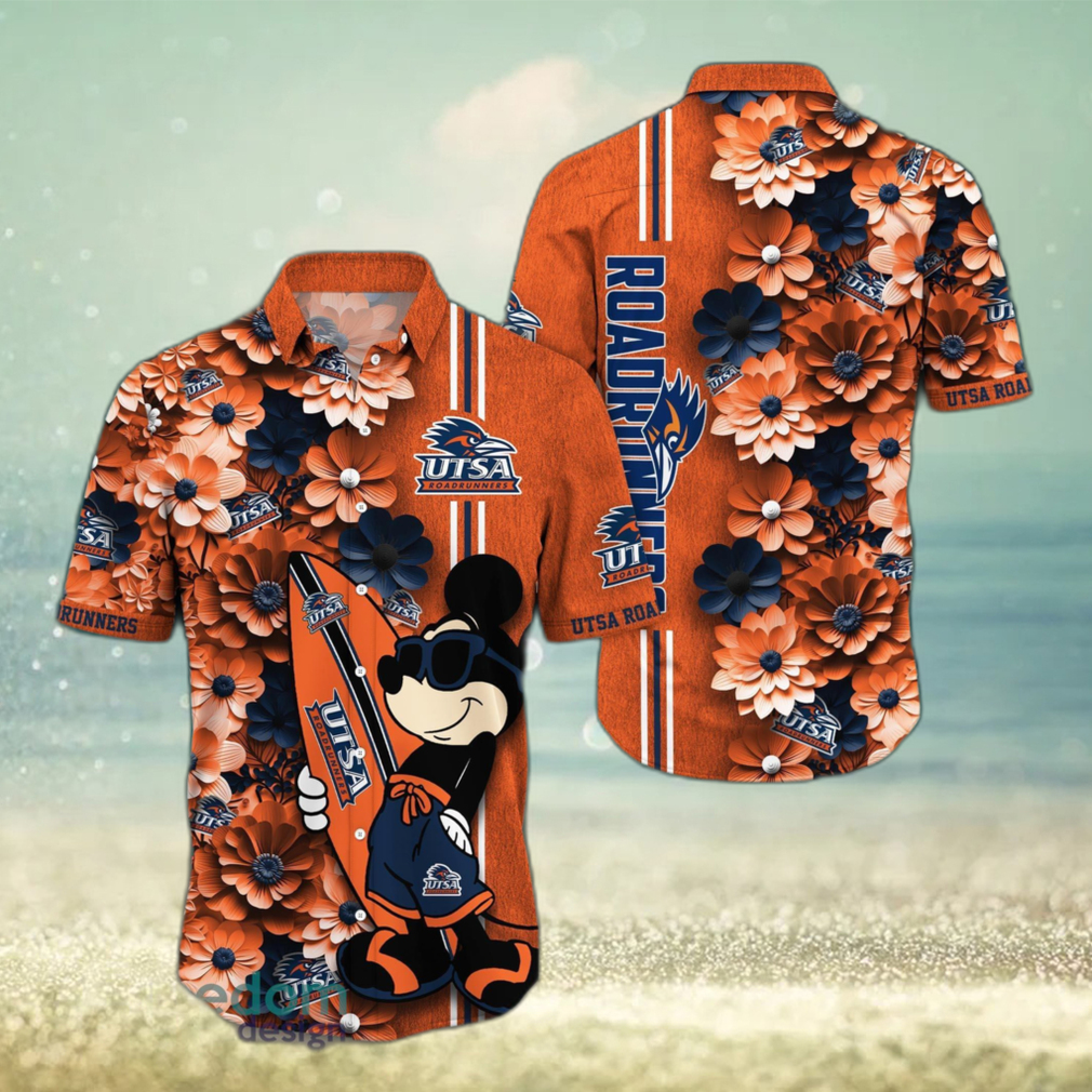 UTSA Roadrunners Surfboard Parttern Mickey Mouse Flower Hawaiian Shirt - Limotees