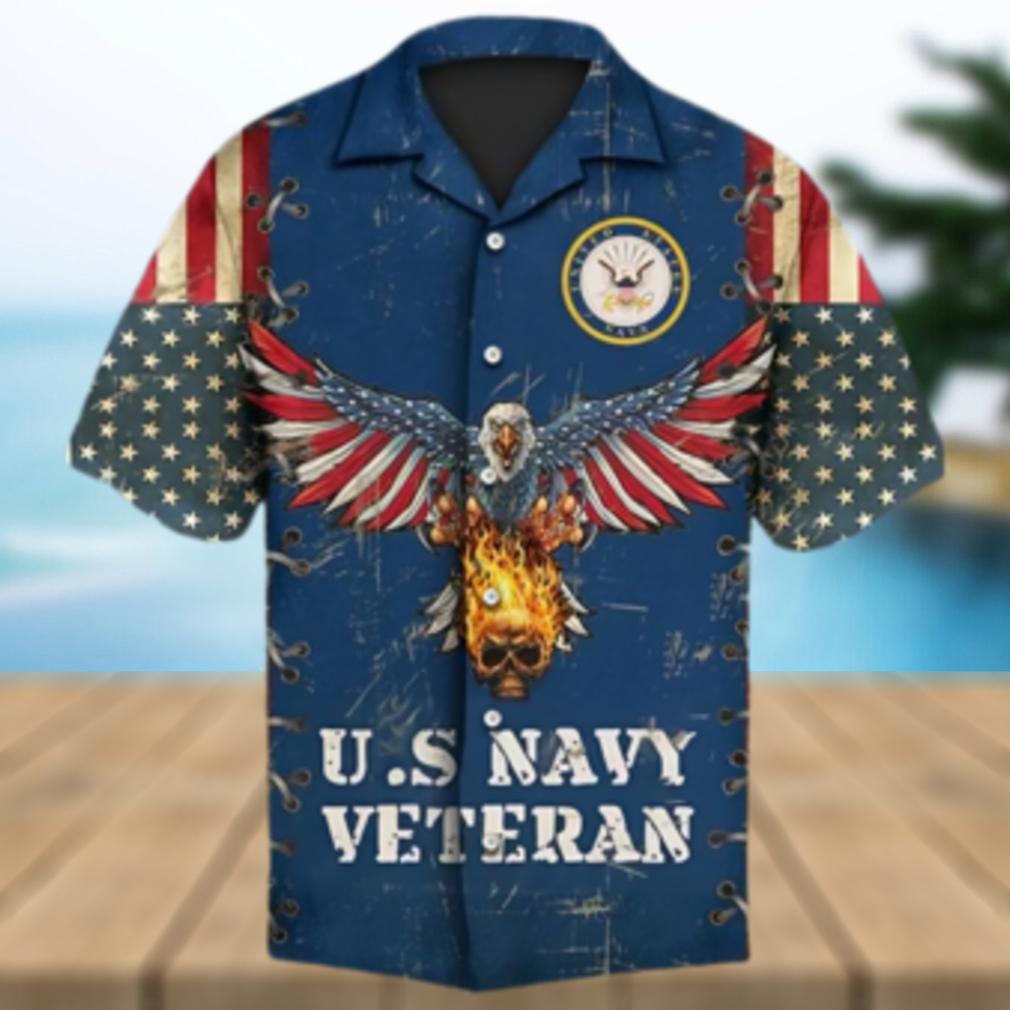 Us Navy Veteran United States Navy Eagle And Fire Skull American Hawaiian Shirt - Limotees