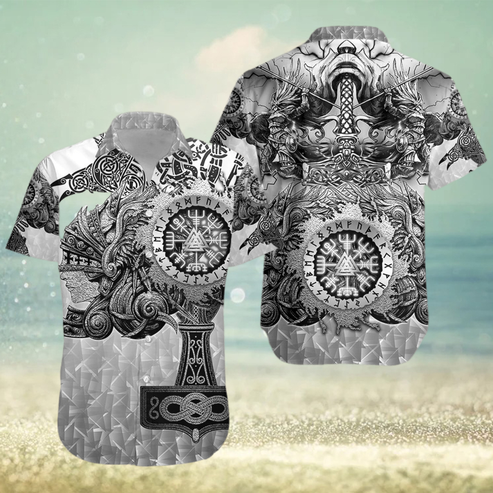 Valknut Vegvisir With Mjolnir Hawaiian Shirt - Limotees