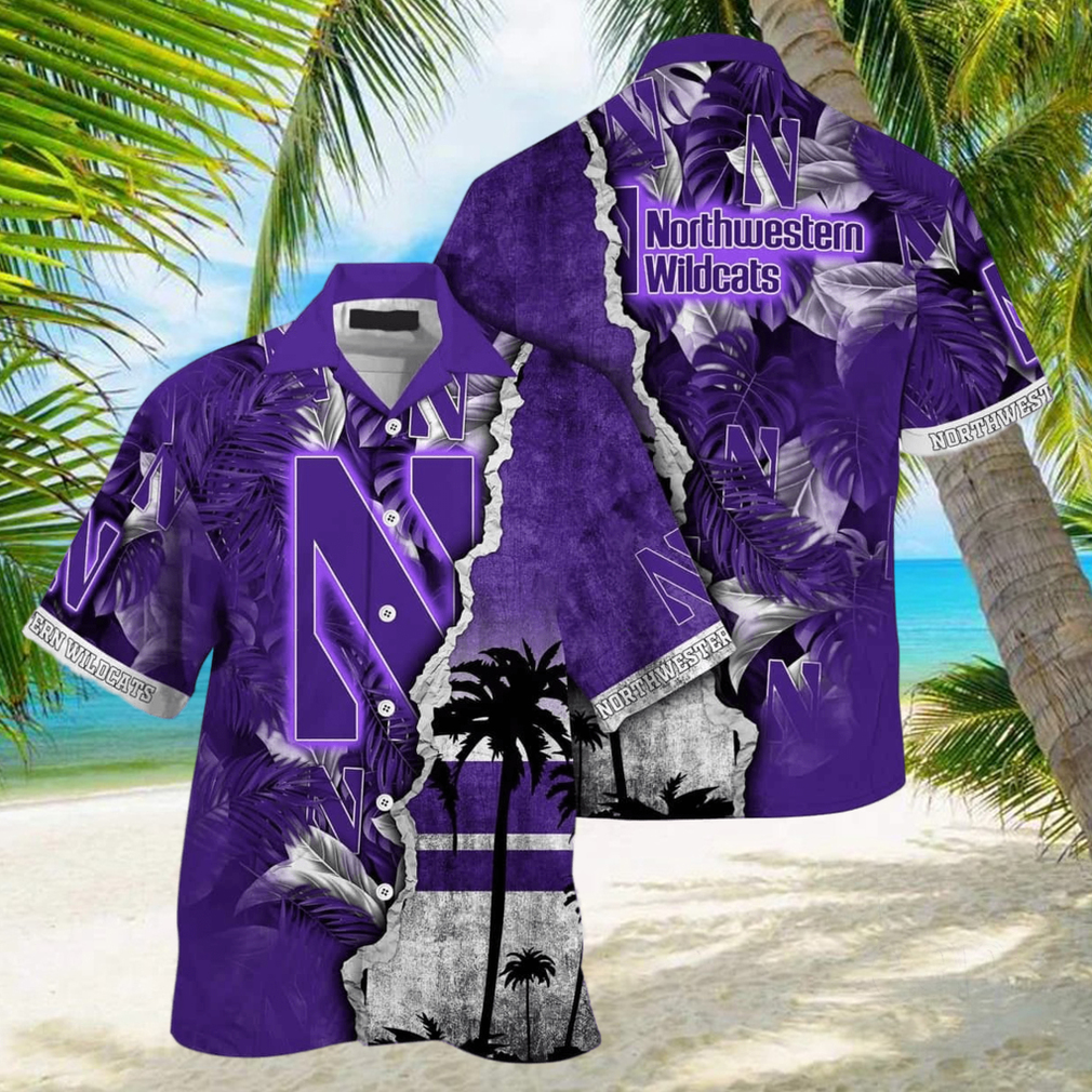 Vintage Aloha NCAA Northwestern Wildcats Hawaiian Shirt Custom Name Best Beach Gift - Limotees