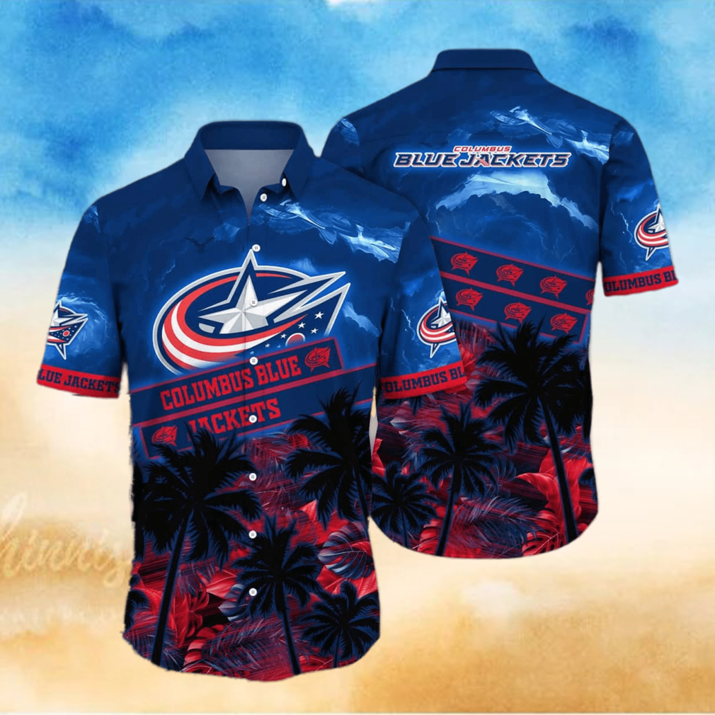 Vintage Aloha NHL Columbus Blue Jackets Hawaiian Shirt Palm Trees Pattern Hockey Fans Gift - Limotees