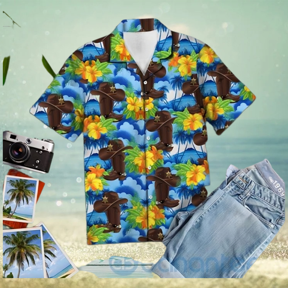 Vintage Cowboy Hibiscus Tropical Hawaiian Shirt - Limotees