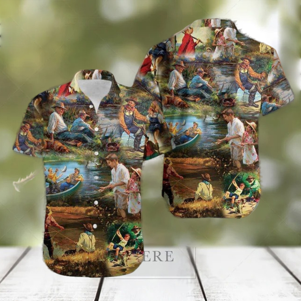 Vintage Fishing Art Unisex Hawaiian Aloha Shirts - Limotees