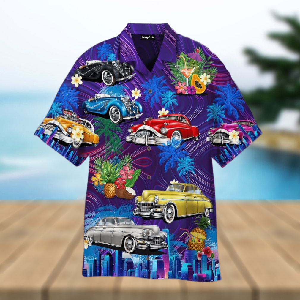 Vintage Hot Rod Car Sunset Beach Hawaiian Shirt For - Limotees