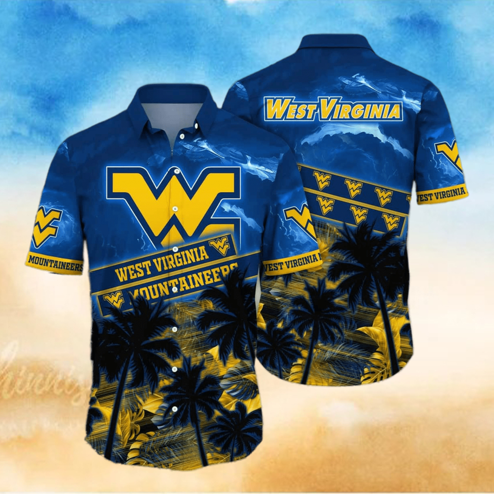 Vintage NCAA West Virginia Mountaineers WVU Hawaiian Shirt Palm Trees - Limotees