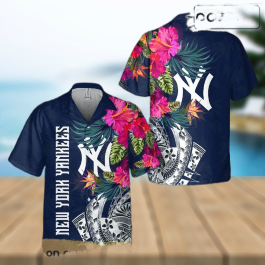 Vintage New York Yankees Hibiscus All Over Print Hawaiian Shirt - Limotees