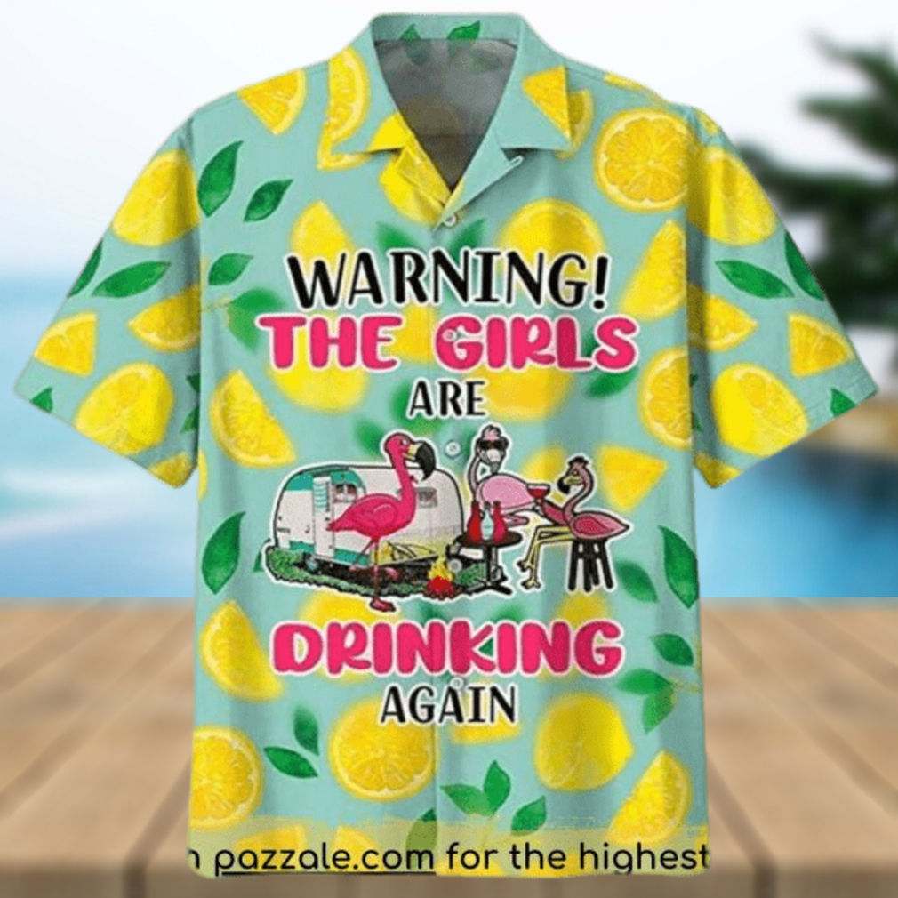 Warning The Girls are Drinkingg Again Flamingo Hawaiian Shirt For Men Colorful Pattern Aloha Shirt - Limotees