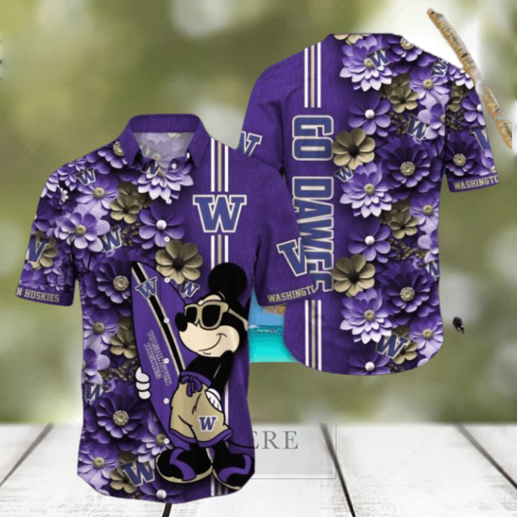 Washington Huskies Hawaiian Shirt Mickey Love Surfing Trending Summer Gift - Limotees