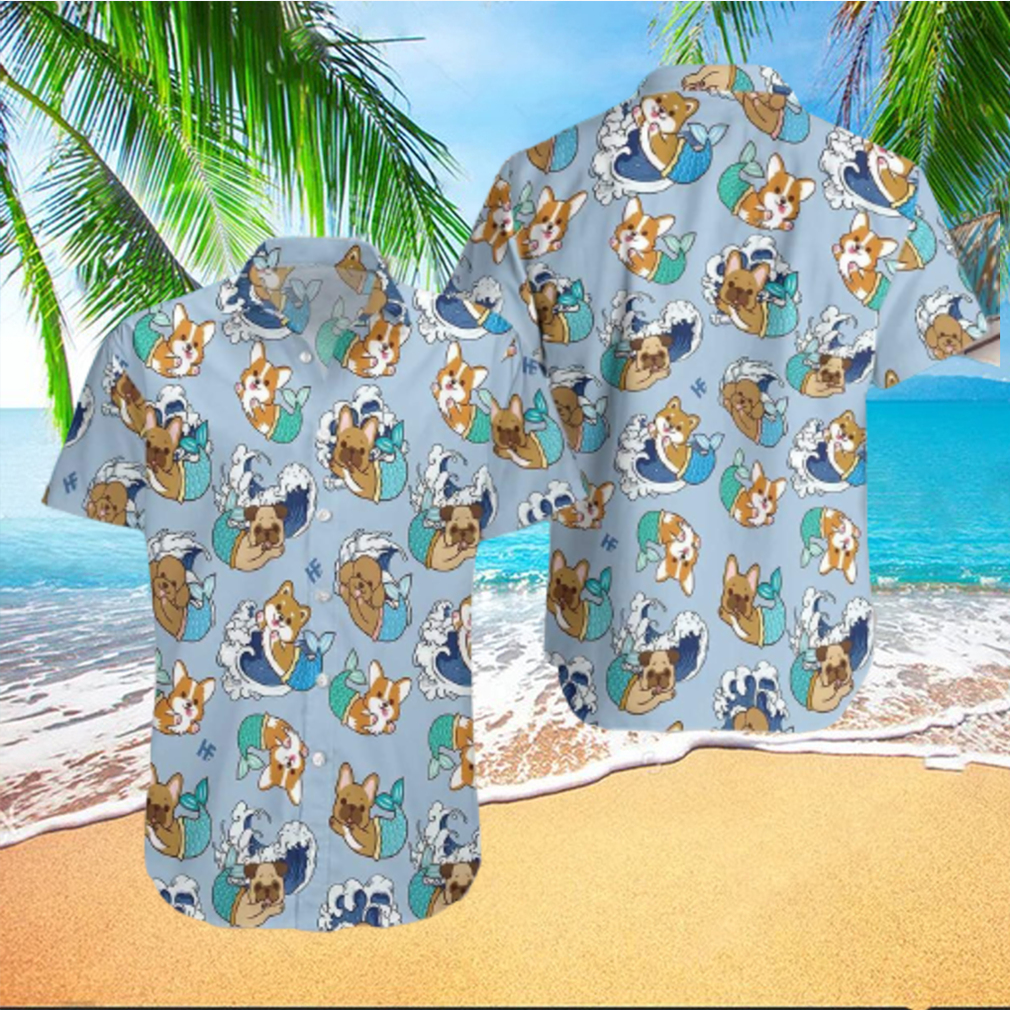 Wave Seamless And Dog Mermaid Aloha Hawaiian Shirts - Limotees