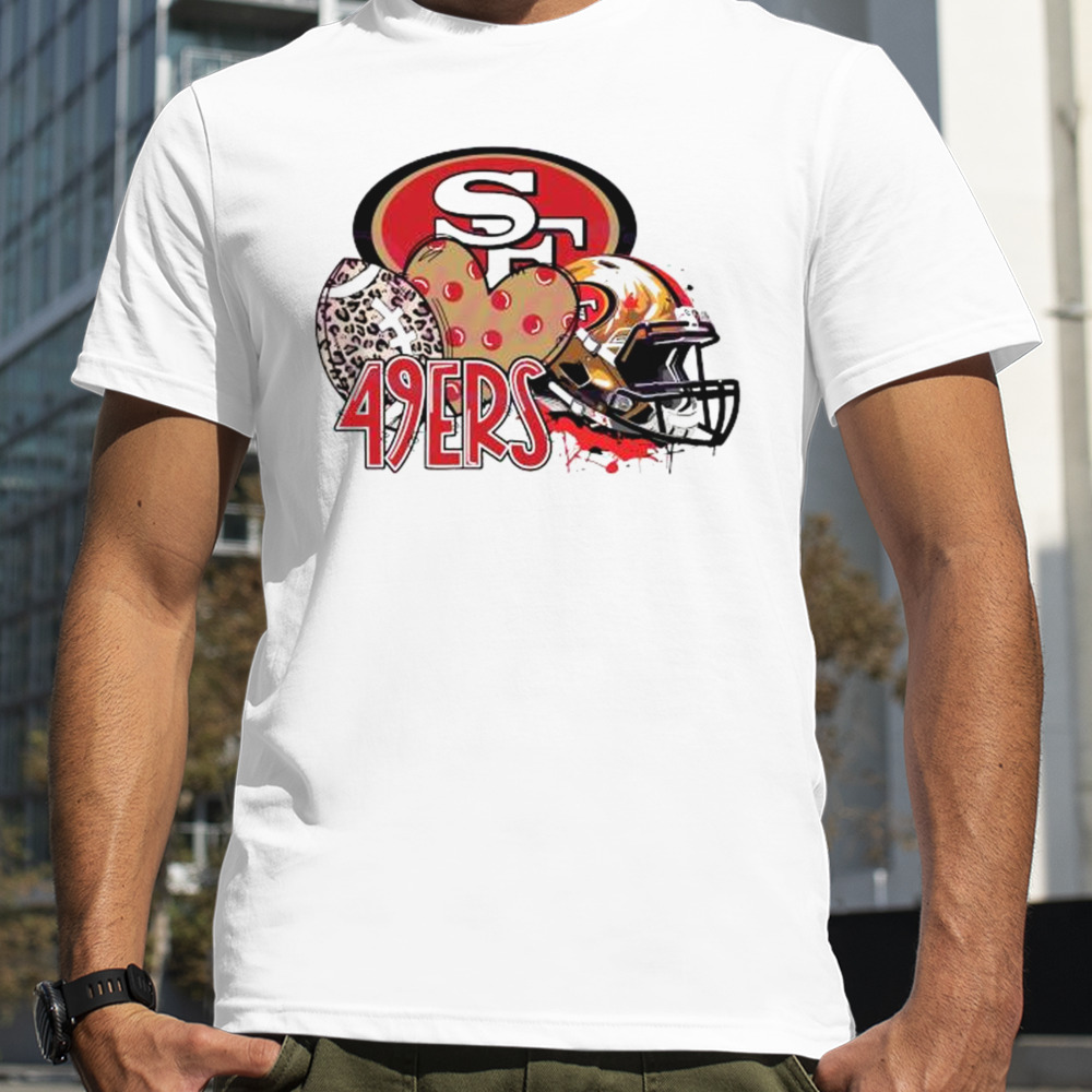 San Francisco 49ers Football Leopard Heart Helmet 2024 T-Shirt