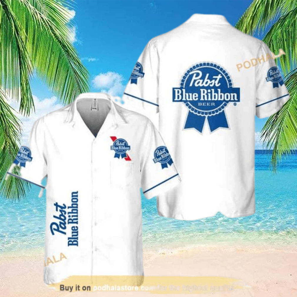 White Pabst Blue Ribbon Funny Hawaiian Shirt Gift For Beer Lovers - Limotees