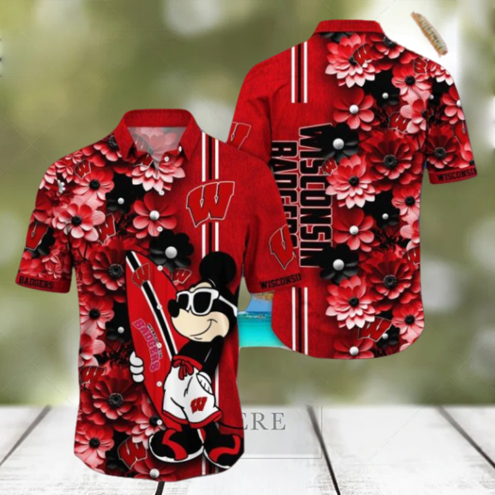 Wisconsin Badgers Hawaiian Shirt Mickey Love Surfing Trending Summer Gift - Limotees