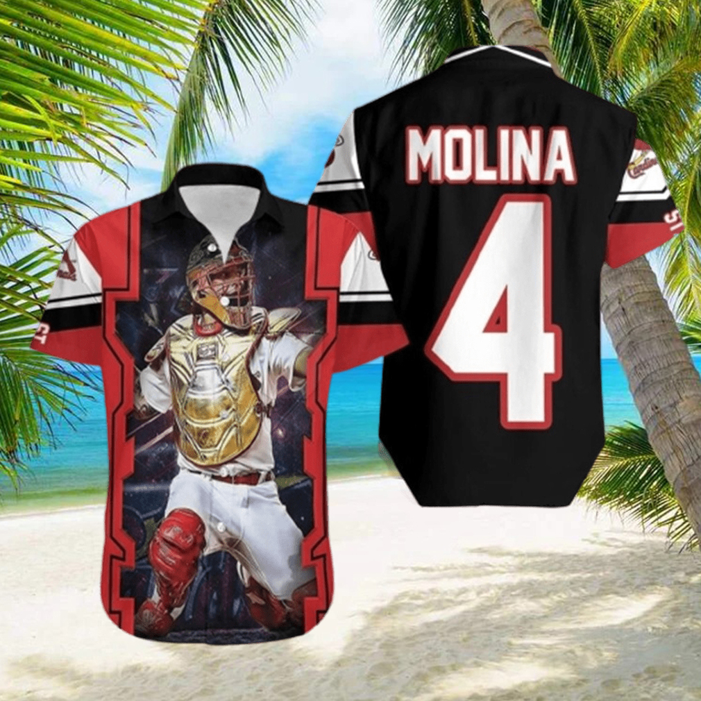 Yadier Molina St Louis Cardinals Logo Golden Shield Throwing For Fan Hawaiian Shirt - Limotees