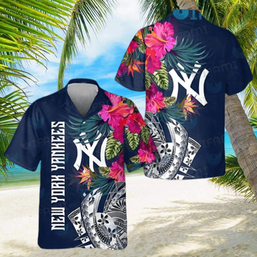 Yankees Hawaiian Shirt Flower Tropical Leaves New York Yankees Gift - Limotees