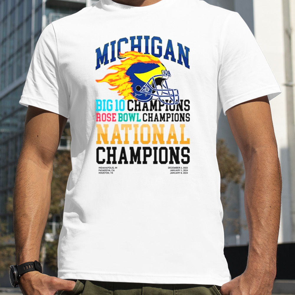 Michigan Wolverines big 10 Champions Rose Bowl Champions National Champions helmet shirt