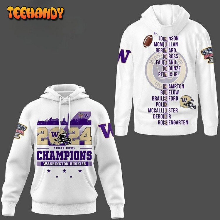 2024 Sugar Bowl Champions Washington Huskies White 3D Hoodie