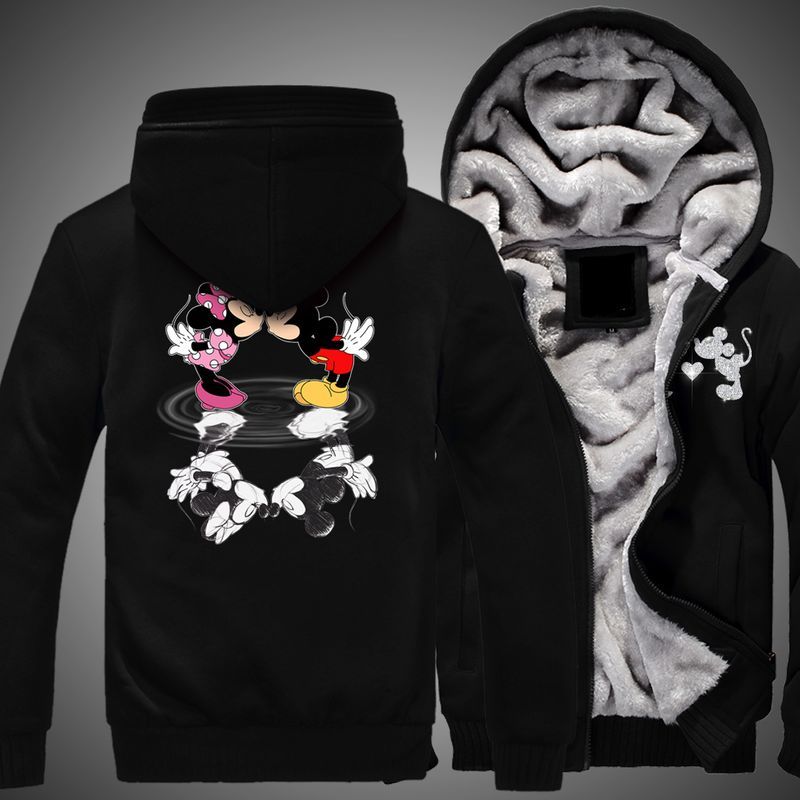 Disney Mickey Minnie Kiss Over Print 3d Fleece Zip Hoodie