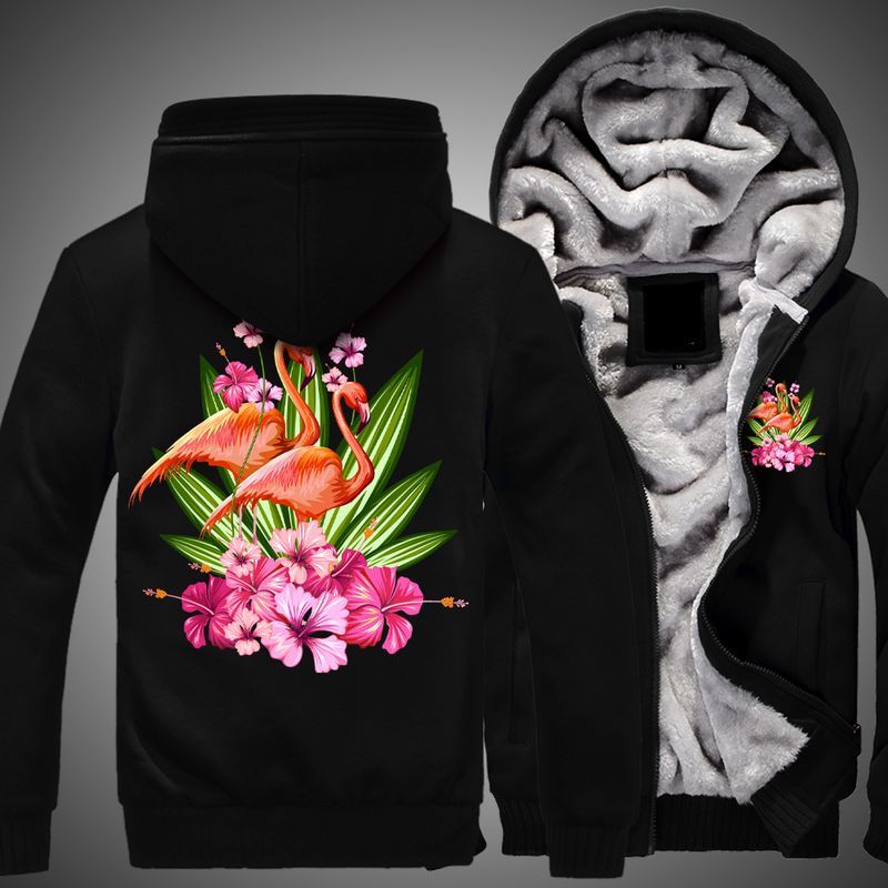 Flamingos Flower Over Print 3d Fleece Zip Hoodie