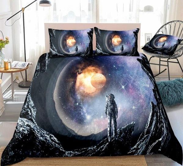 3d Astronaut Outer Space Cotton Bed Sheets Spread Comforter Duvet Cover Bedding Sets