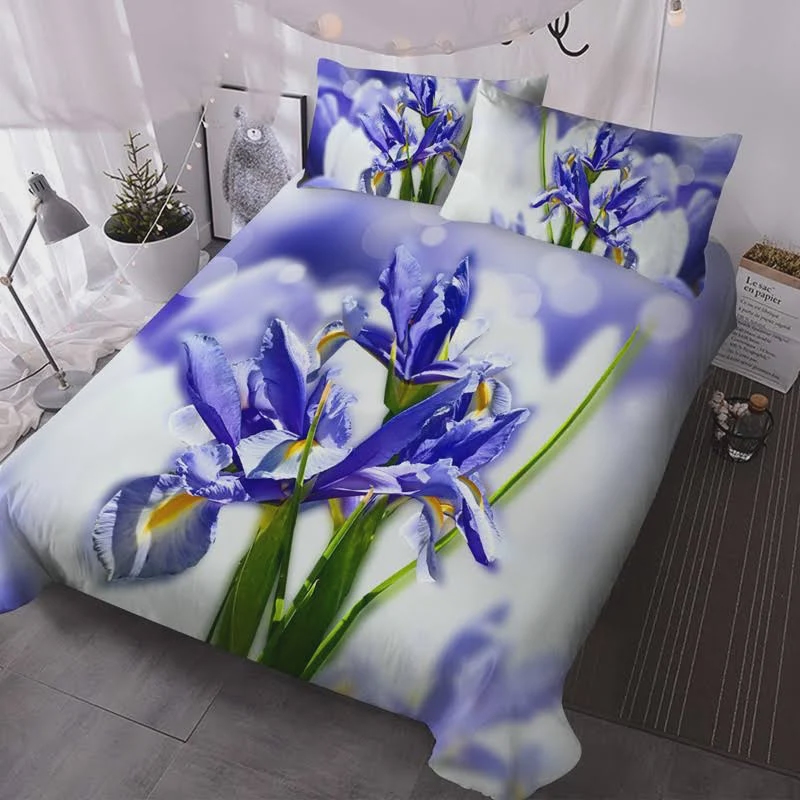 3d Elegant Iris Cotton Bed Sheets Spread Comforter Duvet Cover Bedding Sets