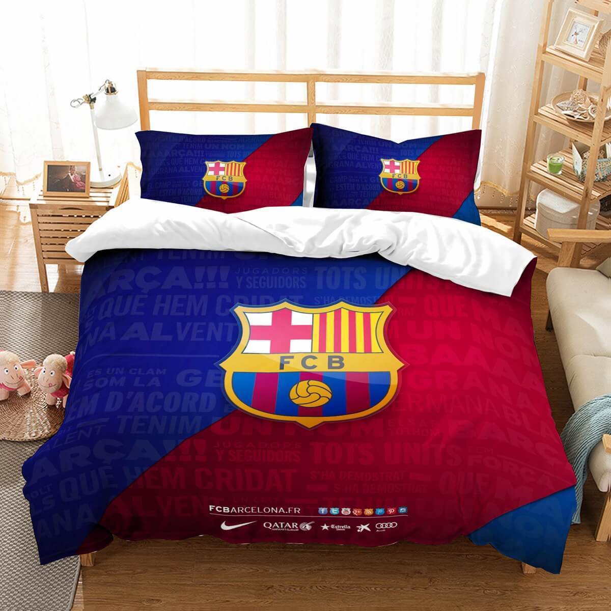 3d Fc Barcelona Soccer Club Logo Duvet Cover Bedding Set