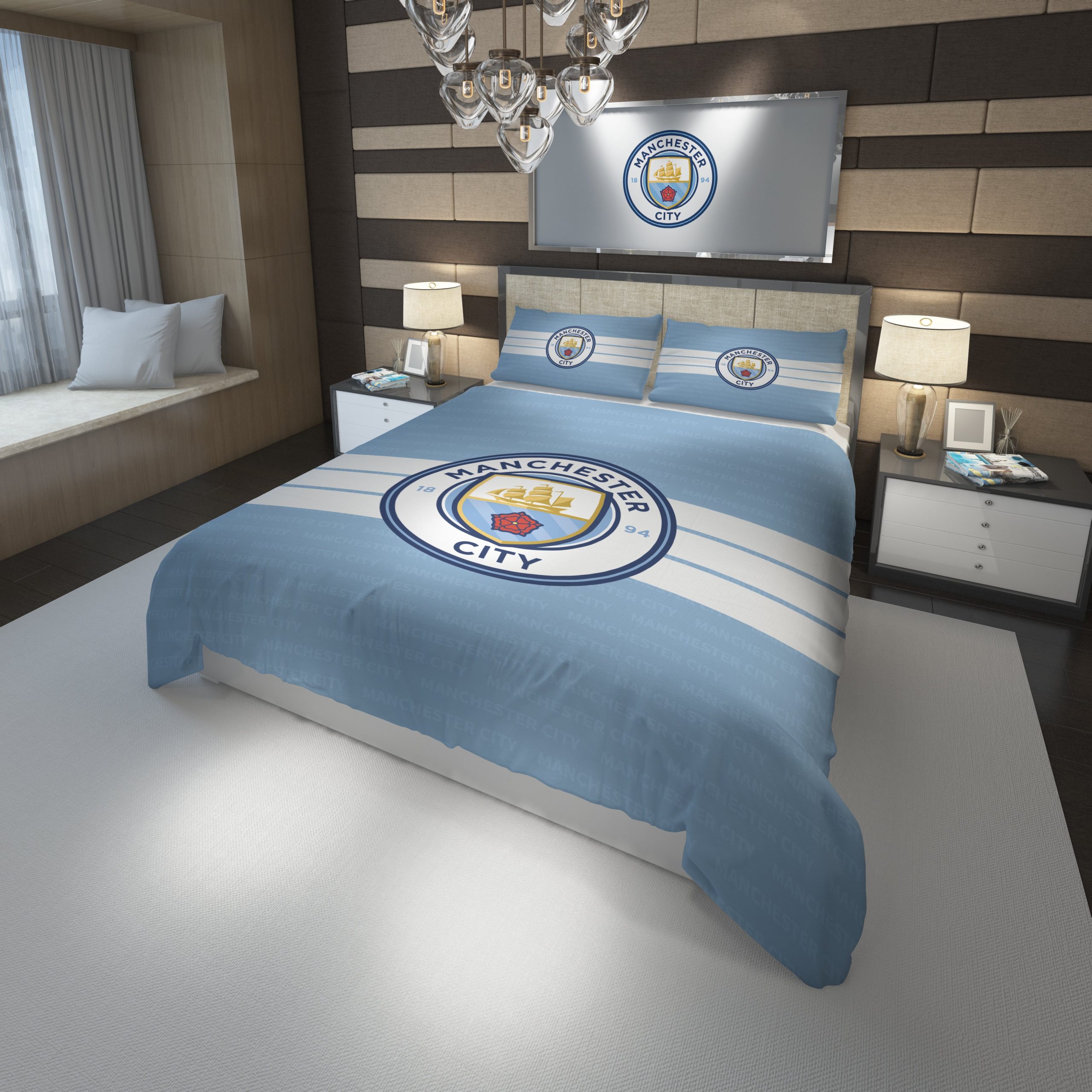 3d Manchester City F.c. Logo Soccer Duvet Cover Bedding Set For Fans