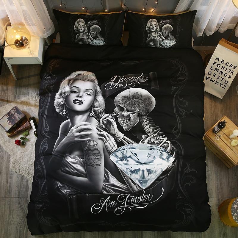 3d Marilyn Monroe Duvet Cover Set Us King Size Black Skull Bed Linens