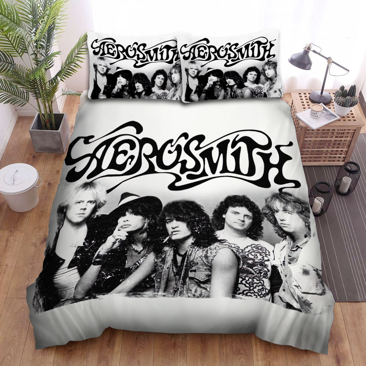 Aerosmith Members In Black And White Bed Sheets Spread Comforter Duvet Cover Bedding Sets