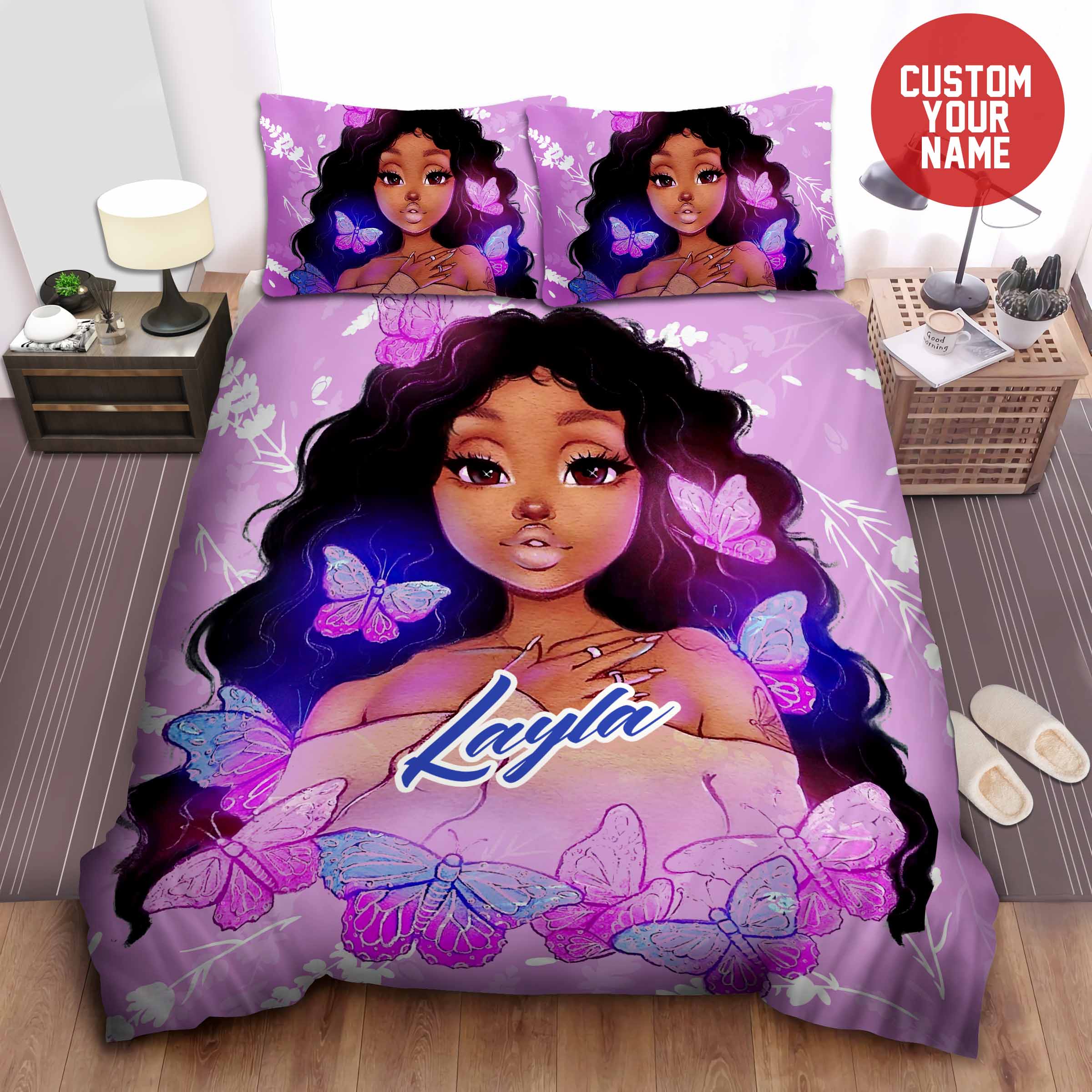 African American Woman Black Girl Magic Butterflies Duvet Cover Bedding Set