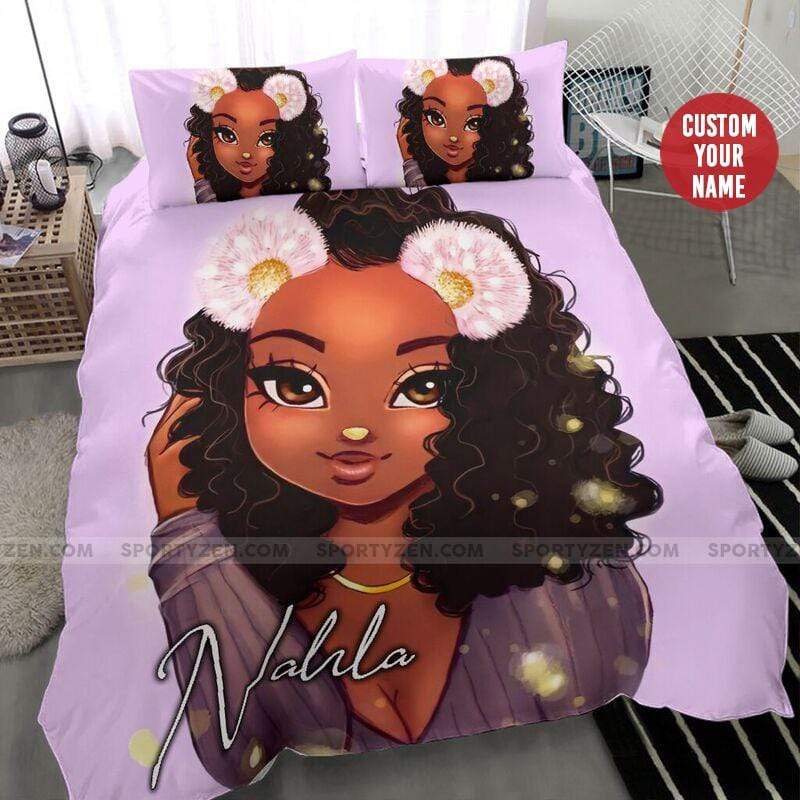 African Snapchat Black Girl Teddy Bear Custom Name Duvet Cover Bedding Set