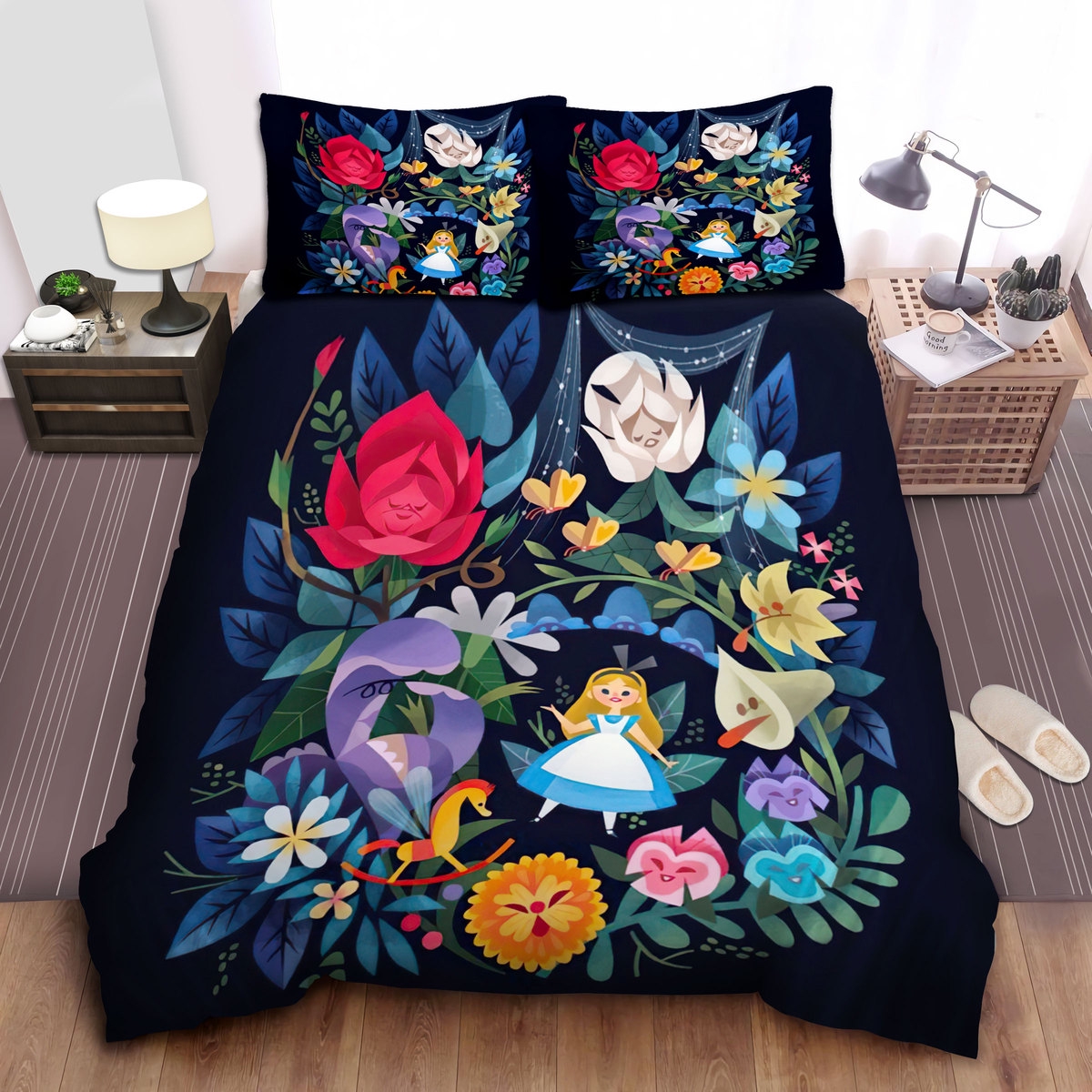 Alice in Wonderland Among the Flowers Bed Sheets Spread Comforter Duvet Cover Bedding Sets