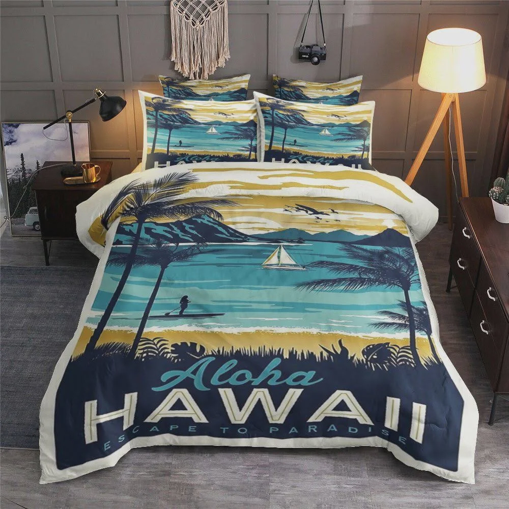 Aloha Hawaii Escape To Paradise Bed Sheets Spread Duvet Cover Bedding Sets