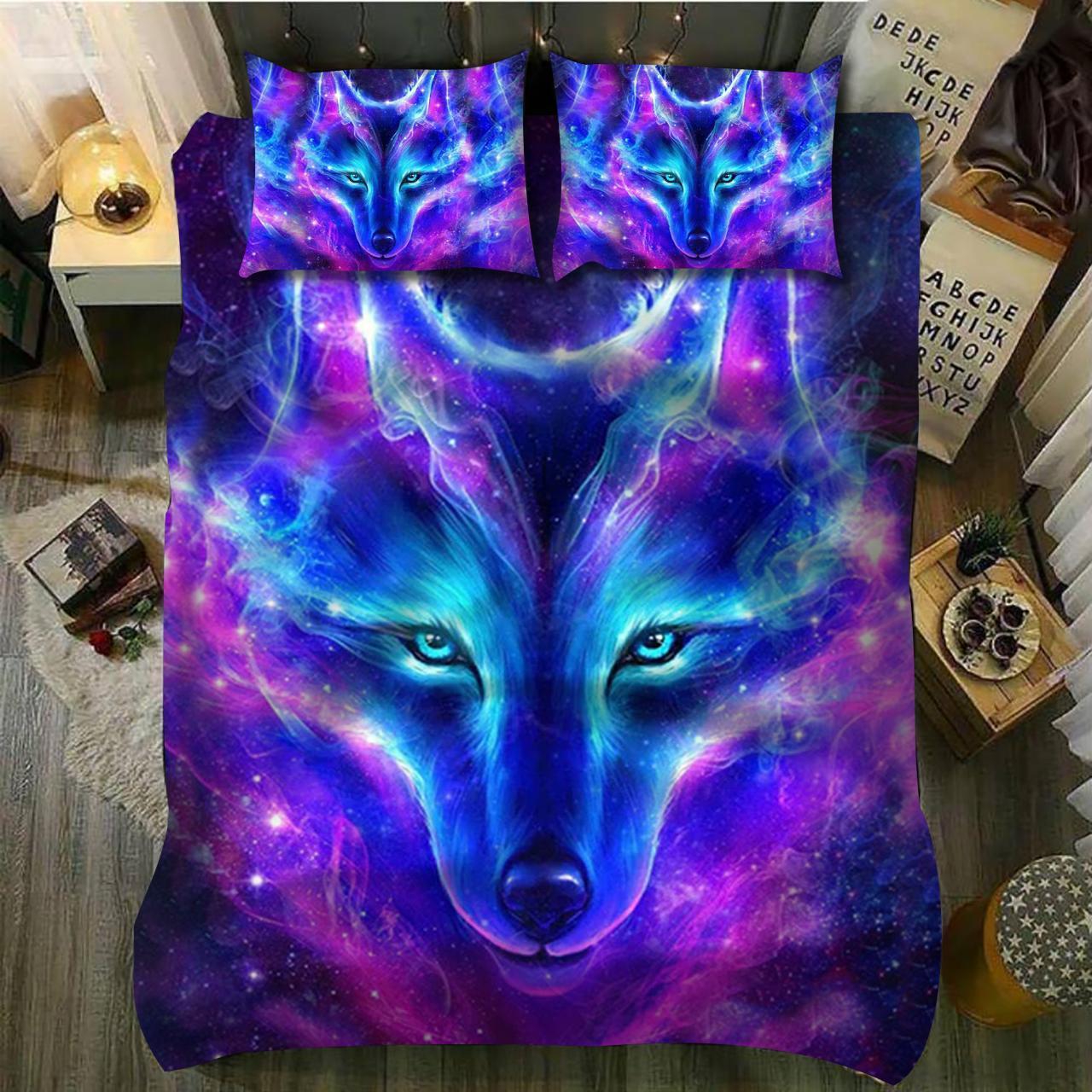 Amazing Galaxy Wolf Cotton Bed Sheets Spread Comforter Duvet Cover Bedding Sets