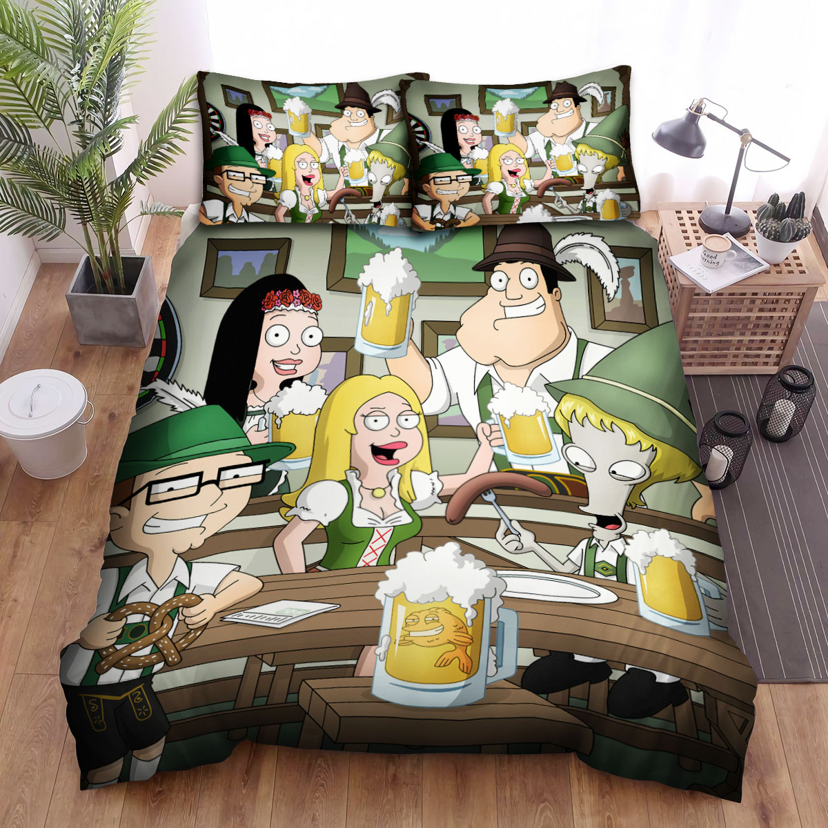 American Dad Family Drinking Beers Bed Sheets Spread Duvet Cover Bedding Sets