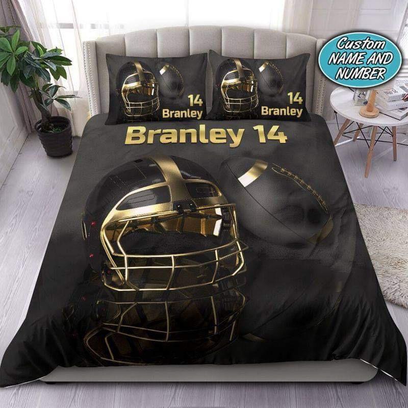 American Football Black Helmet And Ball Custom Duvet Cover Bedding Set With Your Name