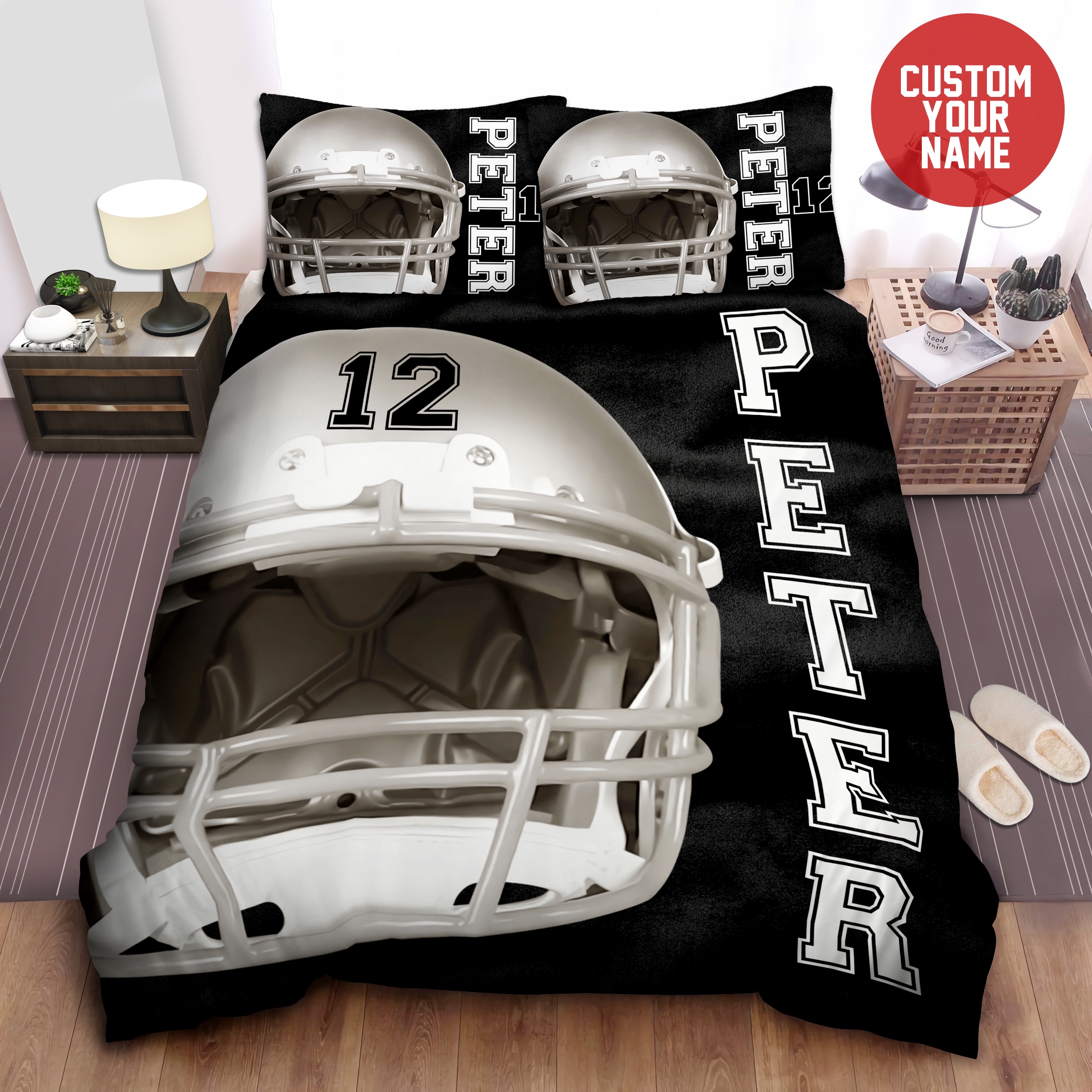 American Football Helmet Custom Duvet Cover Bedding Set With Your Name