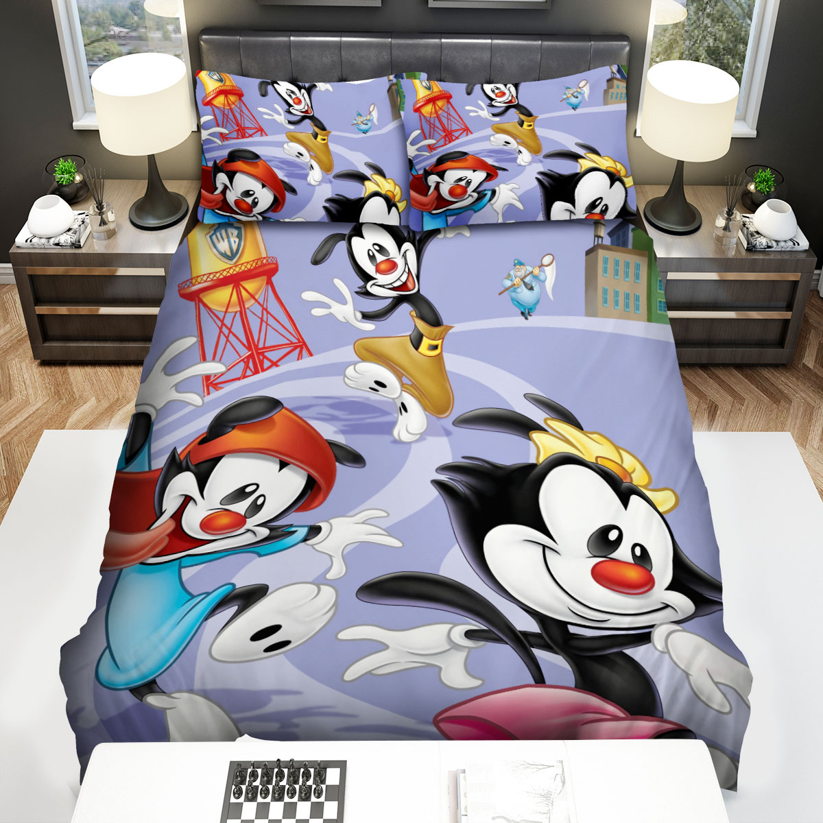 Animaniacs The Warner Siblings Running Away From Ralph T. Guard Bed Sheets Spread Duvet Cover Bedding Sets