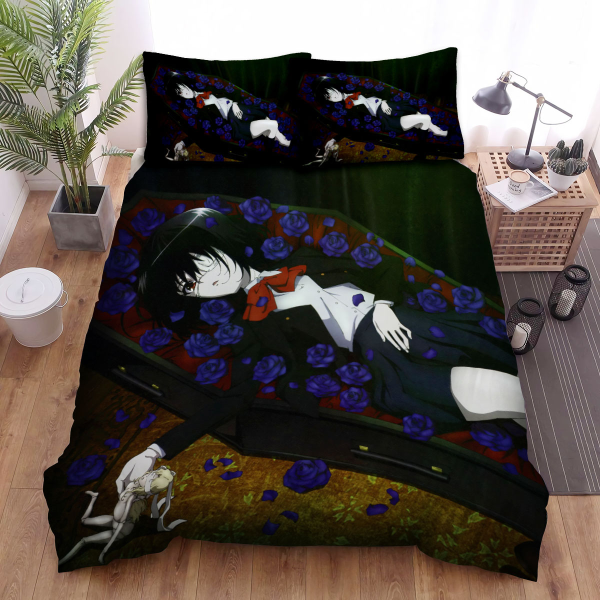 Another Mei Misaki In The Coffin With Blue Roses Bed Sheets Spread Comforter Duvet Cover Bedding Sets