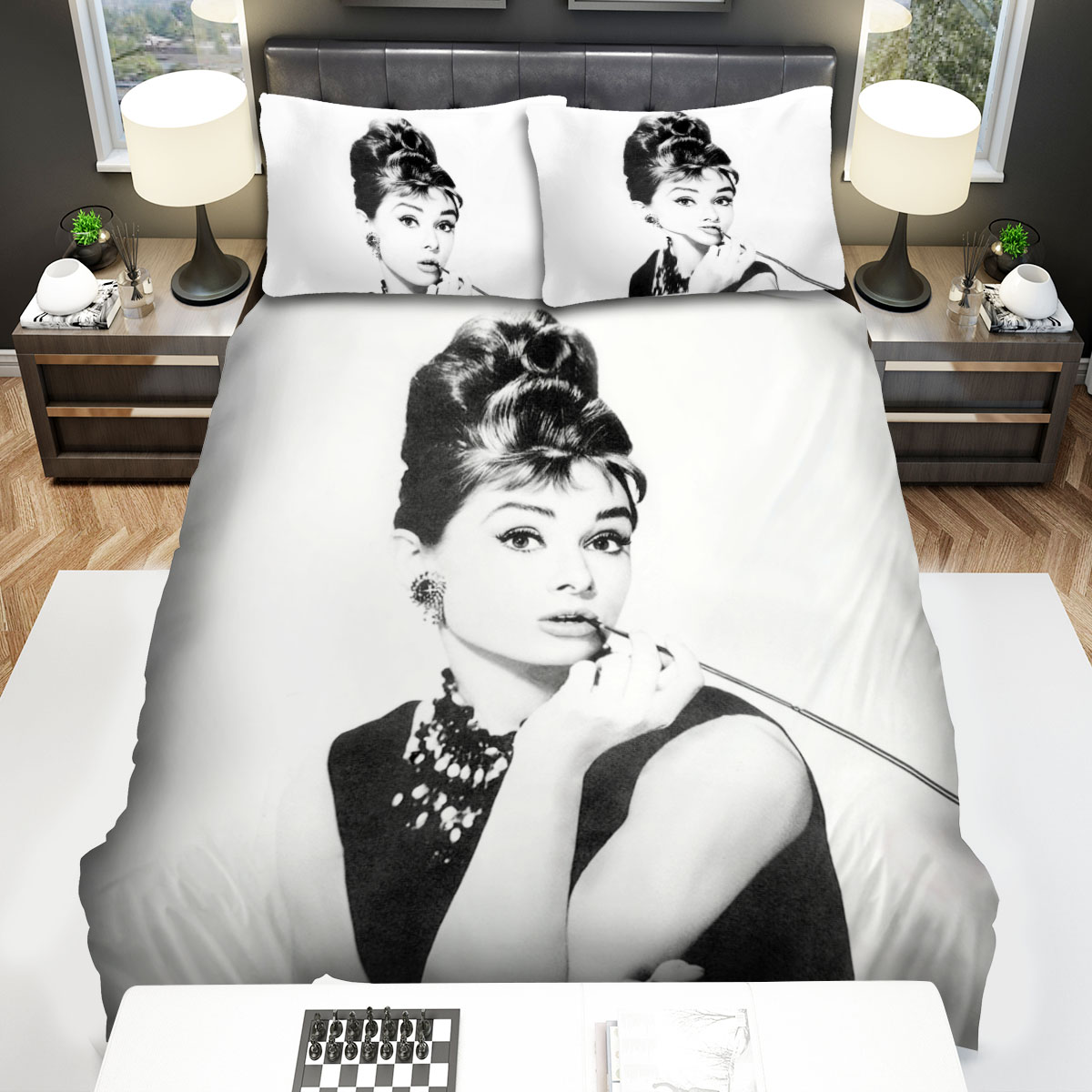 Audrey Hepburn Iconic Look Black And White Bed Sheets Spread Comforter Duvet Cover Bedding Sets