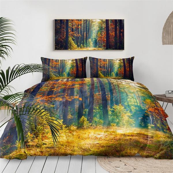 Autumn Forest Nature Cotton Bed Sheets Spread Comforter Duvet Cover Bedding Sets