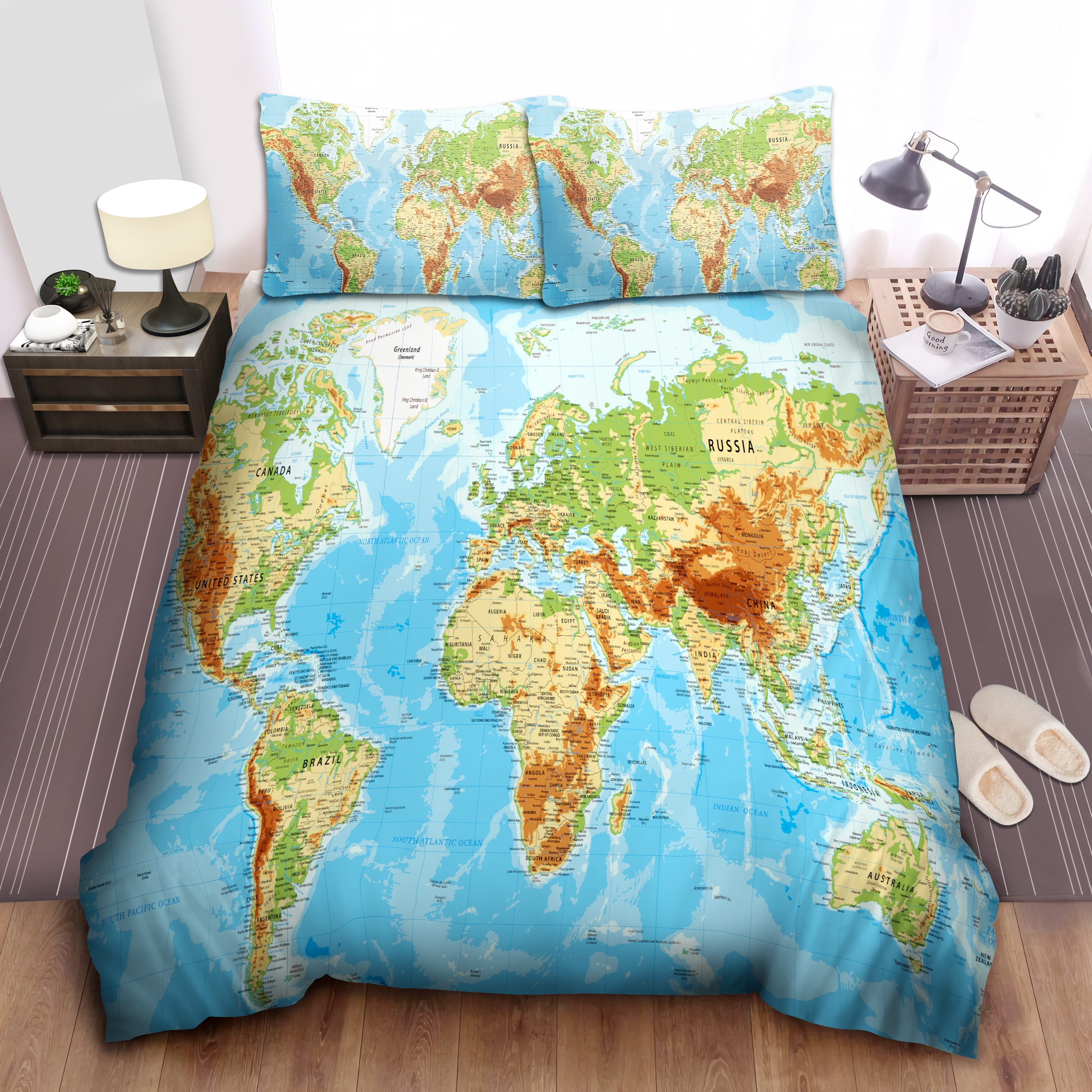 Awesome World Map Duvet Cover And Pillowcases Bedding Set